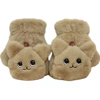 学生は冬美しい半分指フリップ家事のPlush手袋に書く