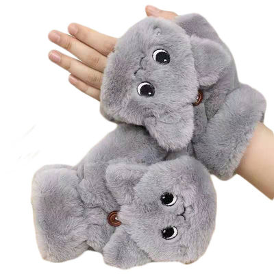 学生は冬美しい半分指フリップ家事のPlush手袋に書く