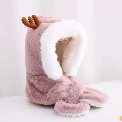 美しい枝角のPlush帽子の子供の冬の暖かいスカーフの統合された耳の帽子