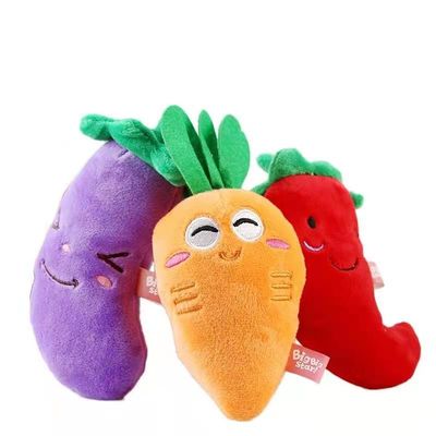 15cmの反かみ傷のフルーツ野菜猫のプラシ天は声犬のPlushおもちゃをもてあそぶ