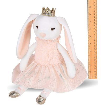 短いスカートの光沢がある王冠の長い耳のピンクのウサギのPlushおもちゃ