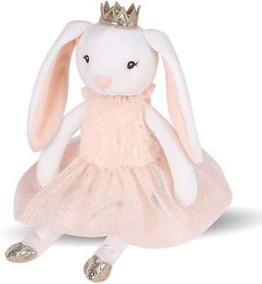 短いスカートの光沢がある王冠の長い耳のピンクのウサギのPlushおもちゃ