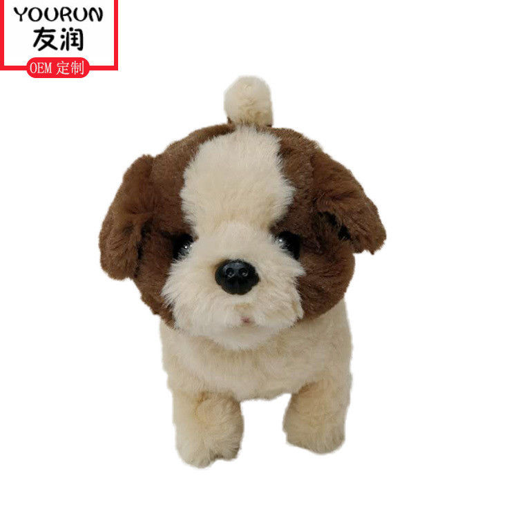 20CMの柔らかいPlush小さい花犬のPlushおもちゃAの歩く電気犬をうなずかせること吠えさせ、
